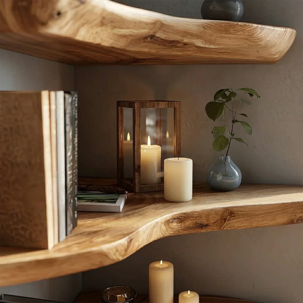 Live Edge Corner Floating Shelves Solid Wood Wall Mounted Storage - ArborisWood - 3