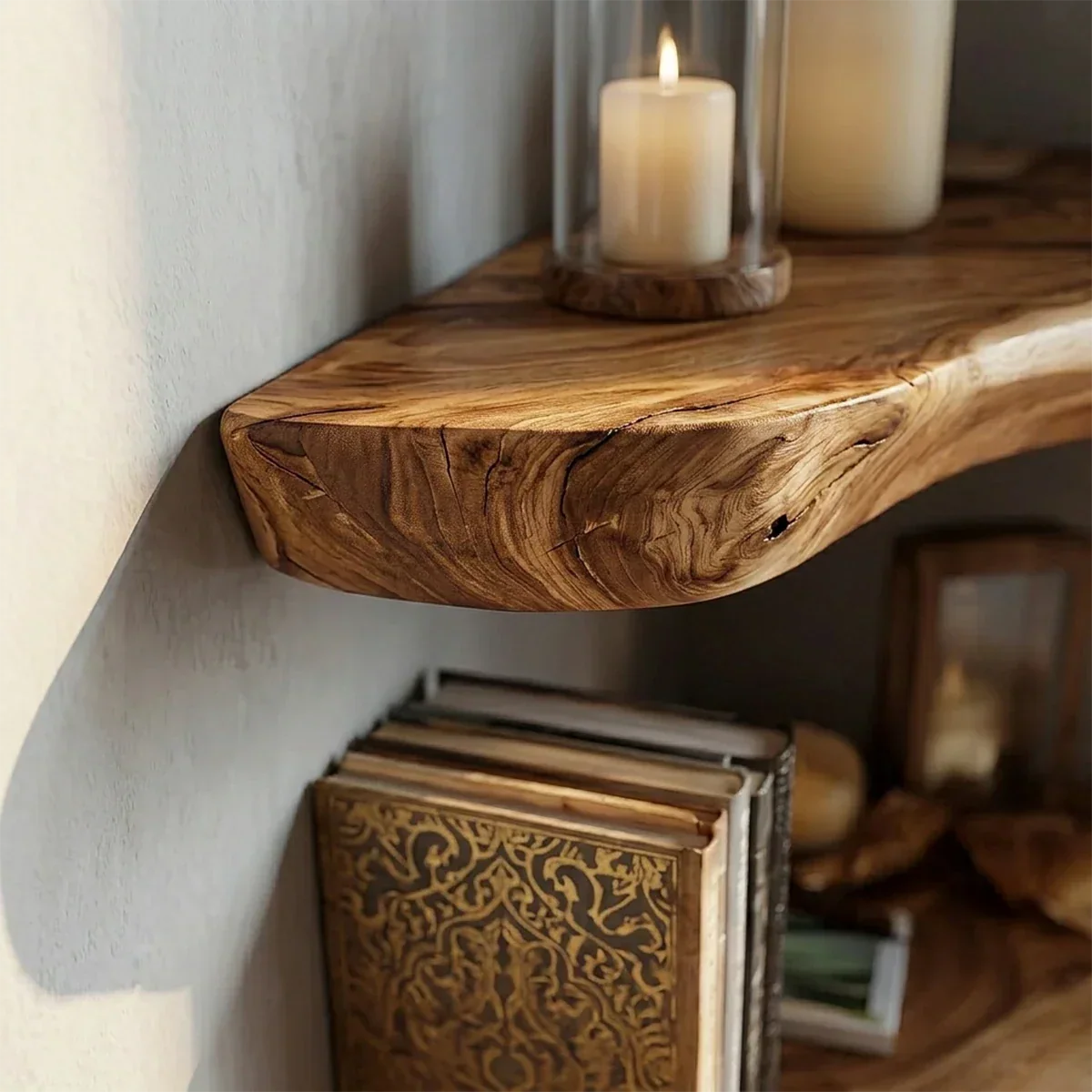 Live Edge Corner Floating Shelves Solid Wood Wall Mounted Storage - ArborisWood - 4