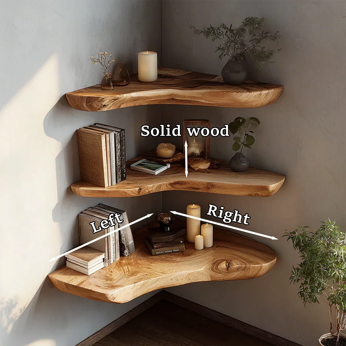 Live Edge Corner Floating Shelves Solid Wood Wall Mounted Storage - ArborisWood - 8