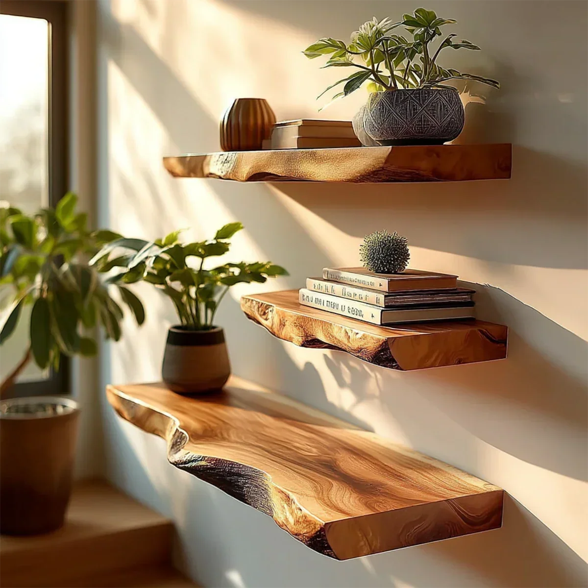 Live Edge Floating Shelf Solid Wood Rustic Wall Mounted Display Shelf - ArborisWood - 3