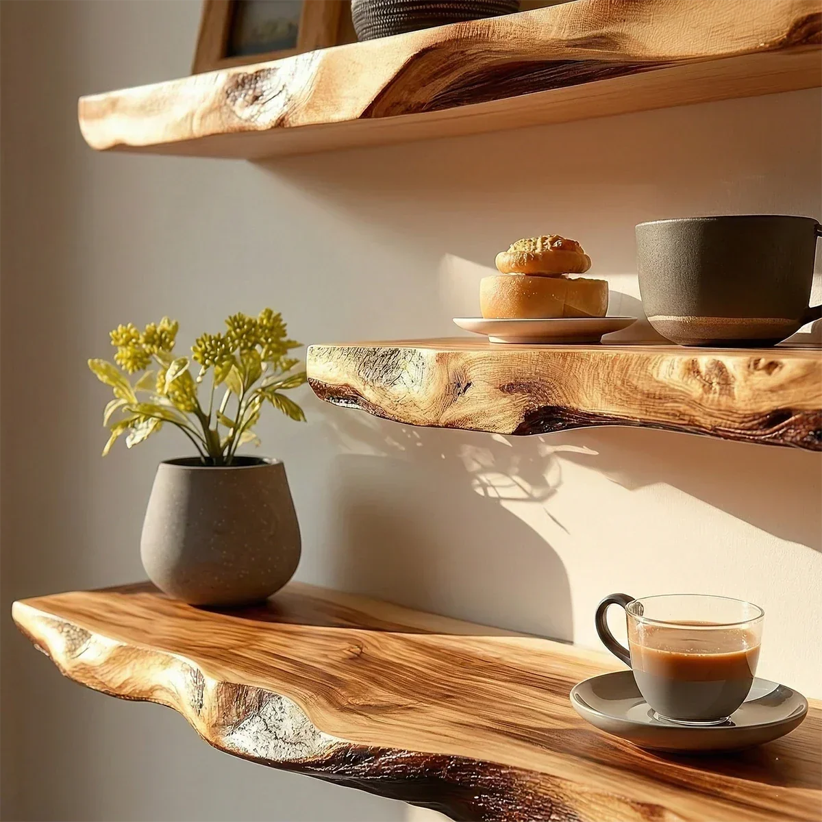 Live Edge Floating Shelf Solid Wood Rustic Wall Mounted Display Shelf - ArborisWood - 4
