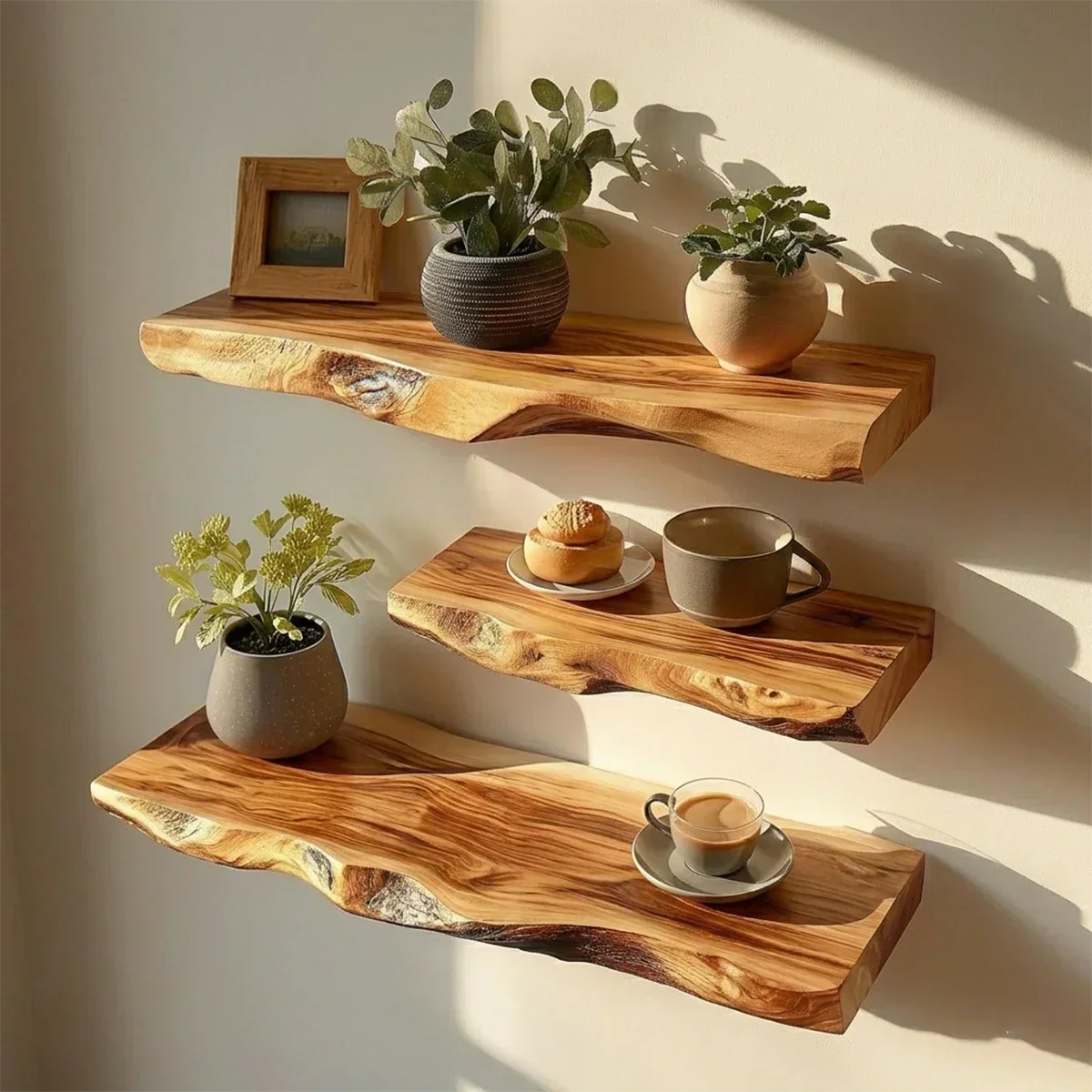Live Edge Floating Shelf Solid Wood Rustic Wall Mounted Display Shelf - ArborisWood - 5