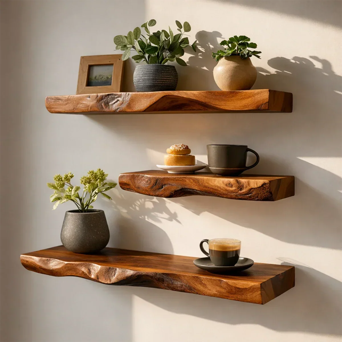 Live Edge Floating Shelf Solid Wood Rustic Wall Mounted Display Shelf - ArborisWood - 6