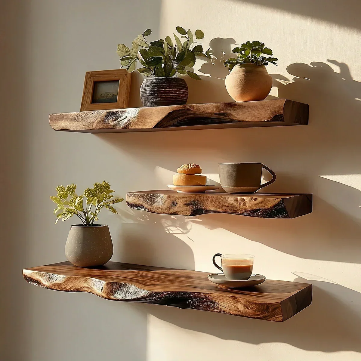 Live Edge Floating Shelf Solid Wood Rustic Wall Mounted Display Shelf - ArborisWood - 7