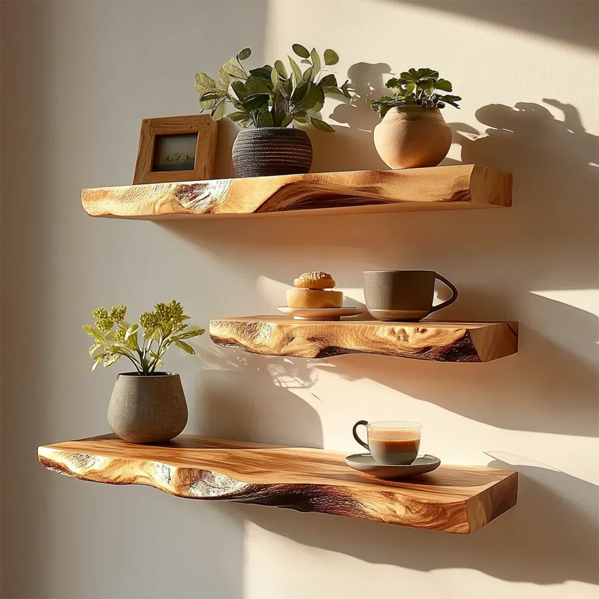 Live Edge Floating Shelf Solid Wood Rustic Wall Mounted Display Shelf - ArborisWood