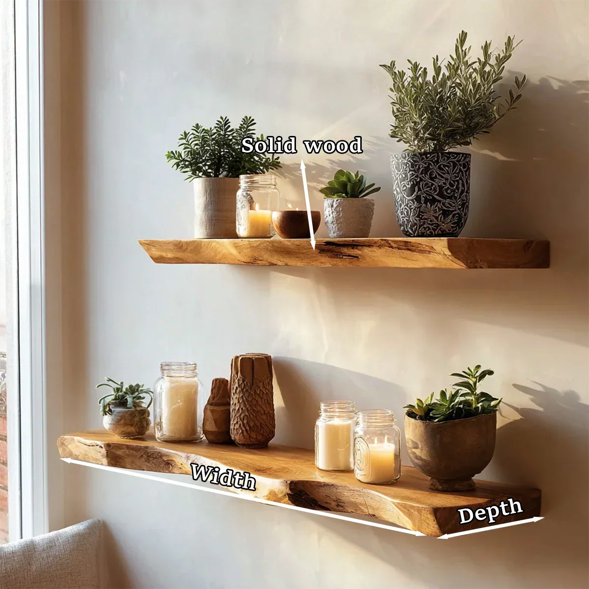 Live Edge Floating Shelf Solid Wood Wall Mounted Display Shelf - ArborisWood - 10