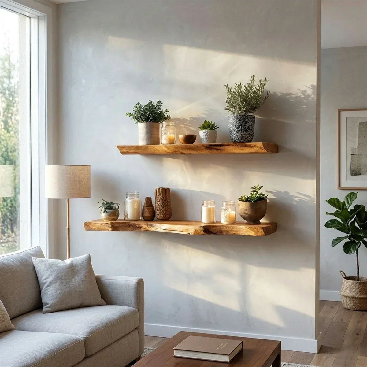 Live Edge Floating Shelf Solid Wood Wall Mounted Display Shelf - ArborisWood - 2