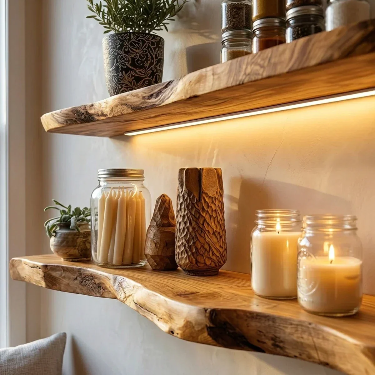 Live Edge Floating Shelf Solid Wood Wall Mounted Display Shelf - ArborisWood - 5