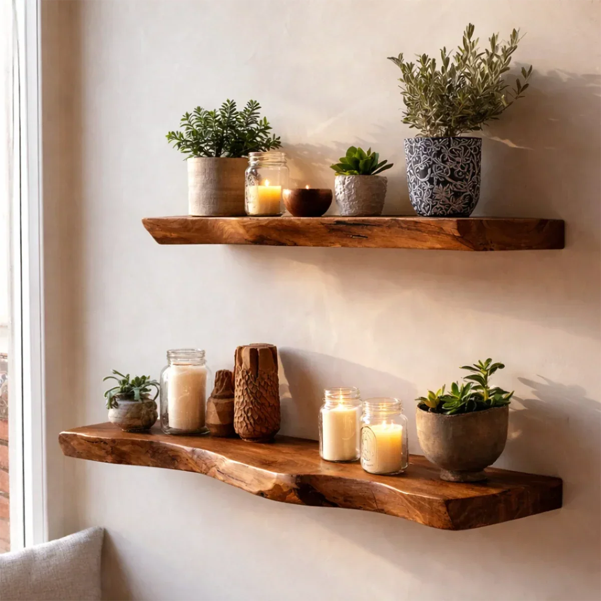 Live Edge Floating Shelf Solid Wood Wall Mounted Display Shelf - ArborisWood - 7