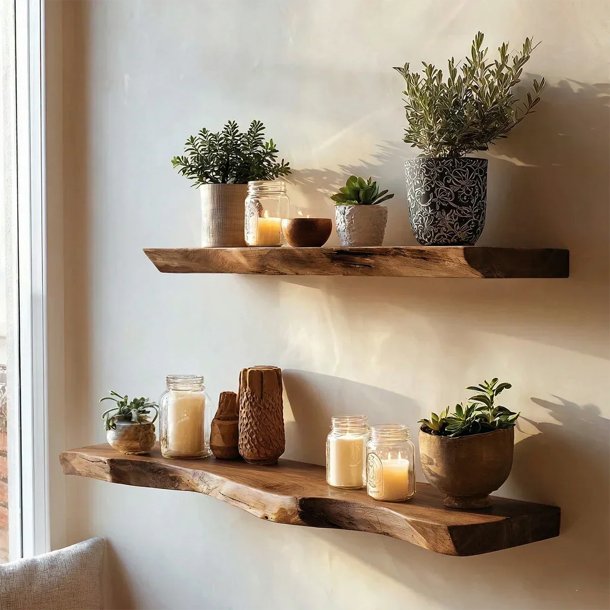 Live Edge Floating Shelf Solid Wood Wall Mounted Display Shelf - ArborisWood - 8