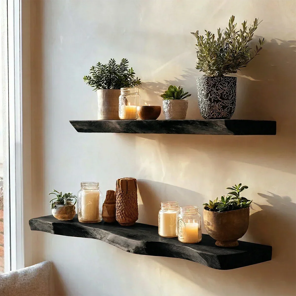 Live Edge Floating Shelf Solid Wood Wall Mounted Display Shelf - ArborisWood - 9