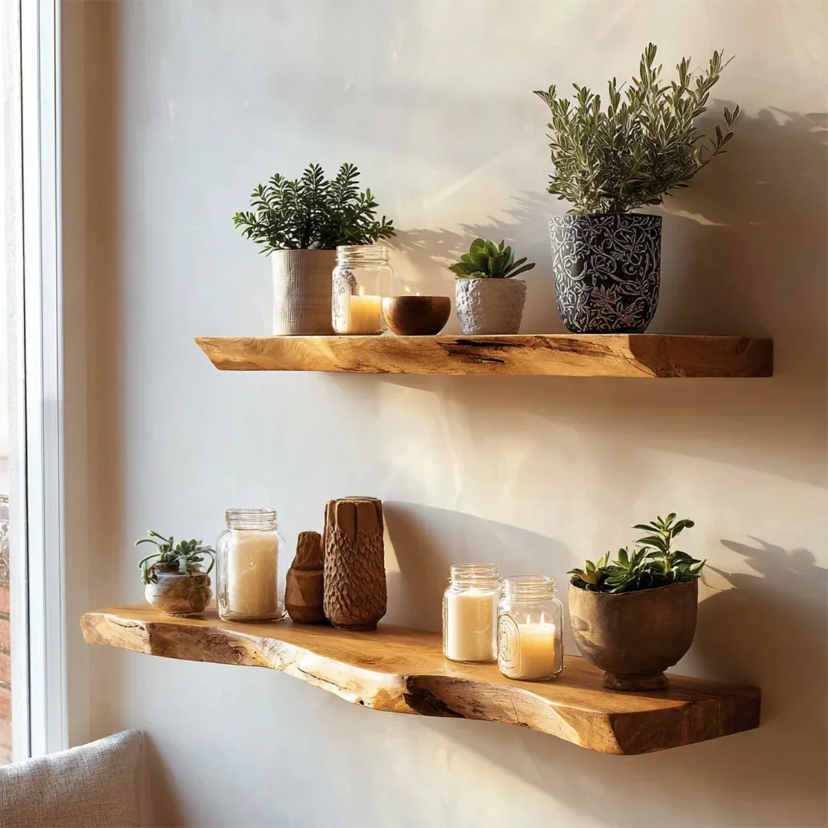 Live Edge Floating Shelf Solid Wood Wall Mounted Display Shelf - ArborisWood