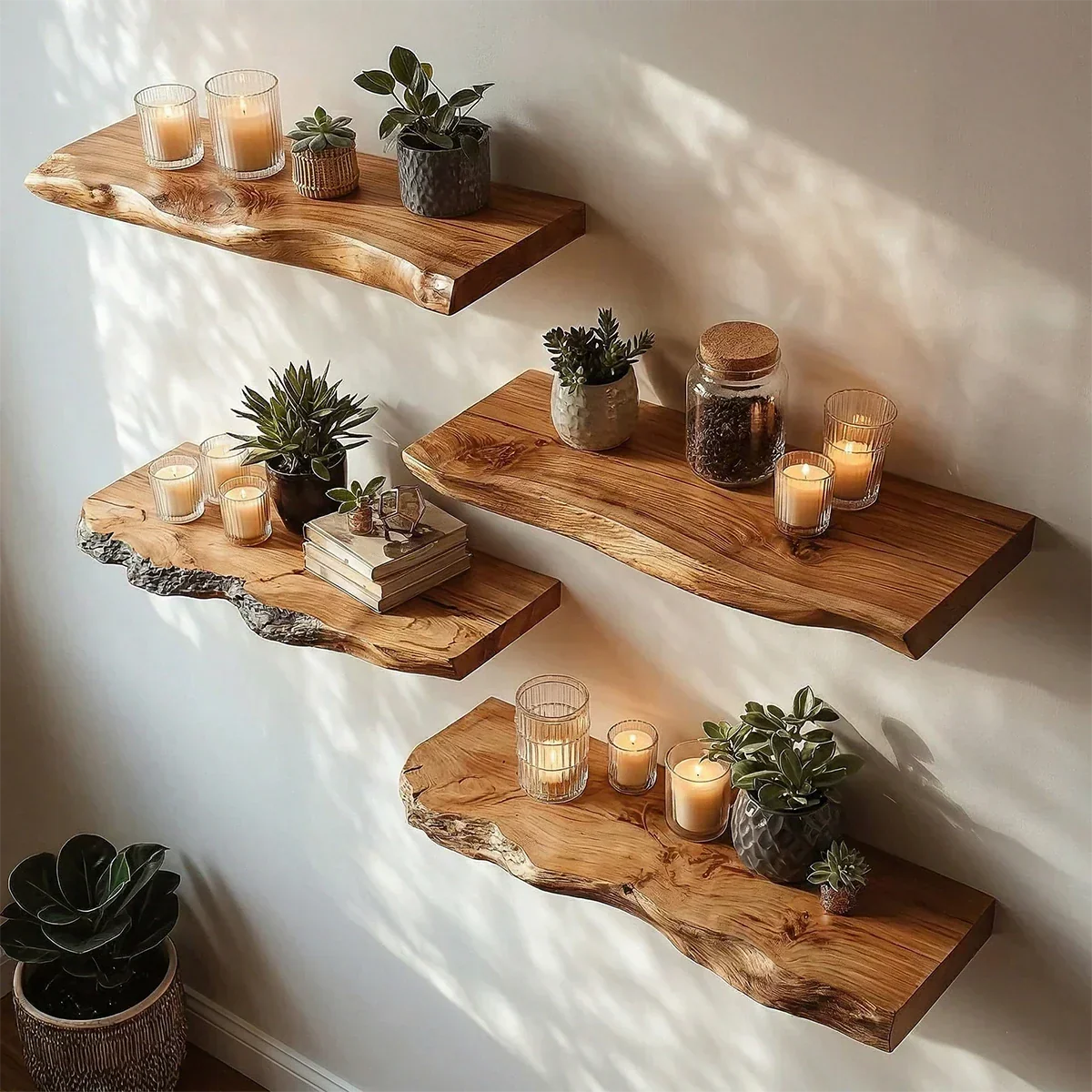 Live Edge Floating Shelf Solid Wood Wall Mounted Storage Shelf - ArborisWood - 4