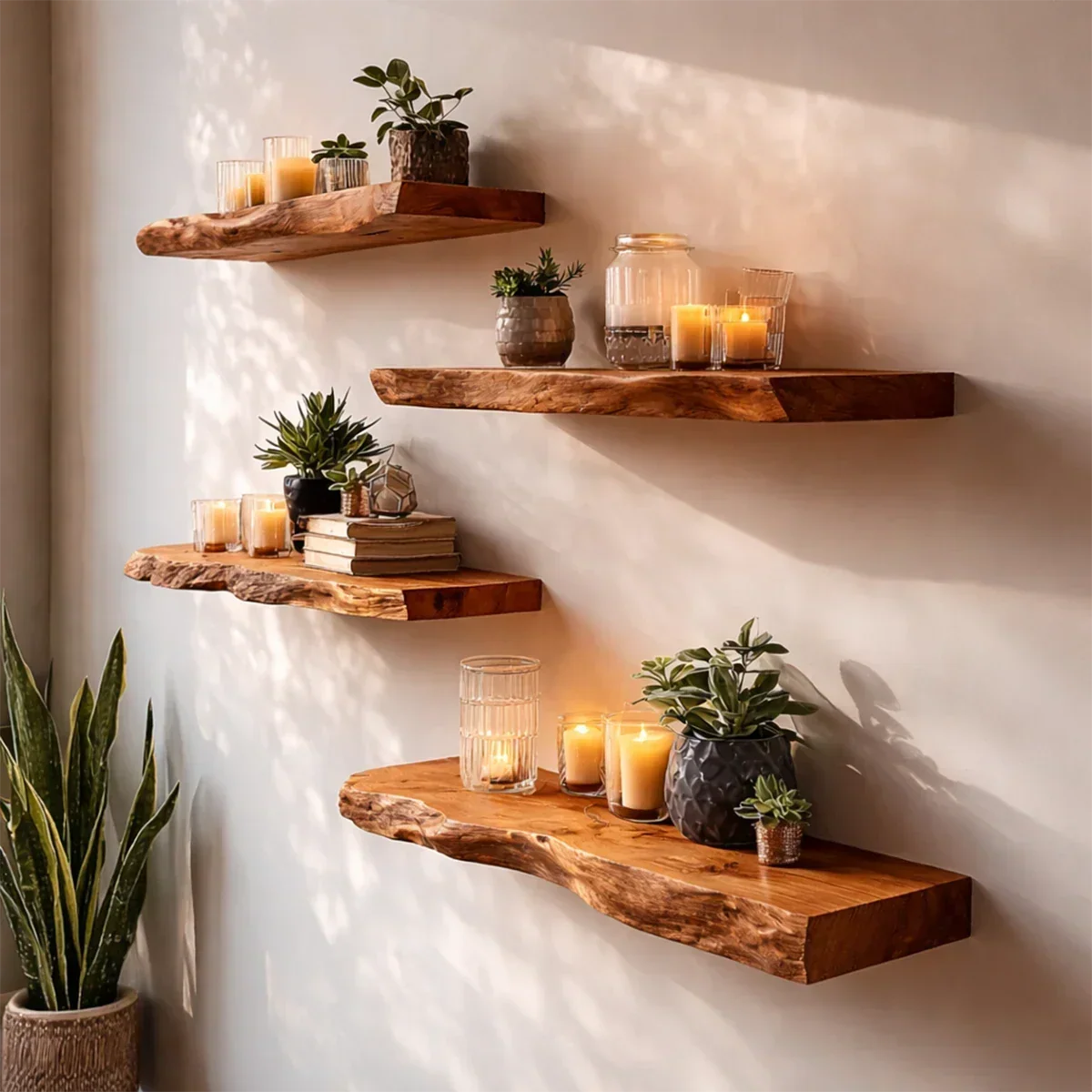 Live Edge Floating Shelf Solid Wood Wall Mounted Storage Shelf - ArborisWood - 5