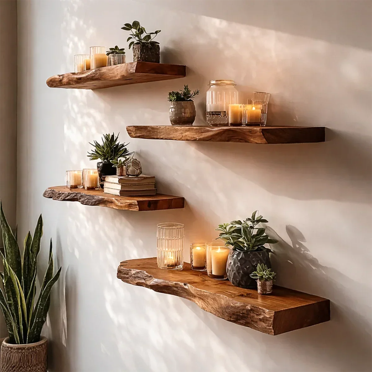 Live Edge Floating Shelf Solid Wood Wall Mounted Storage Shelf - ArborisWood - 6