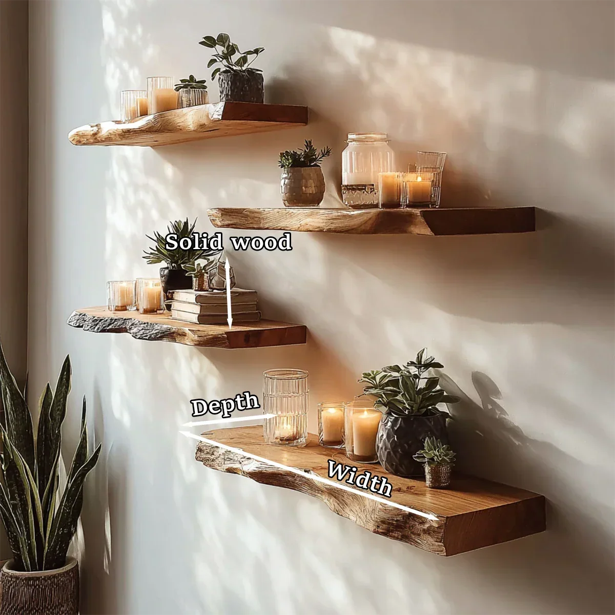 Live Edge Floating Shelf Solid Wood Wall Mounted Storage Shelf - ArborisWood - 8