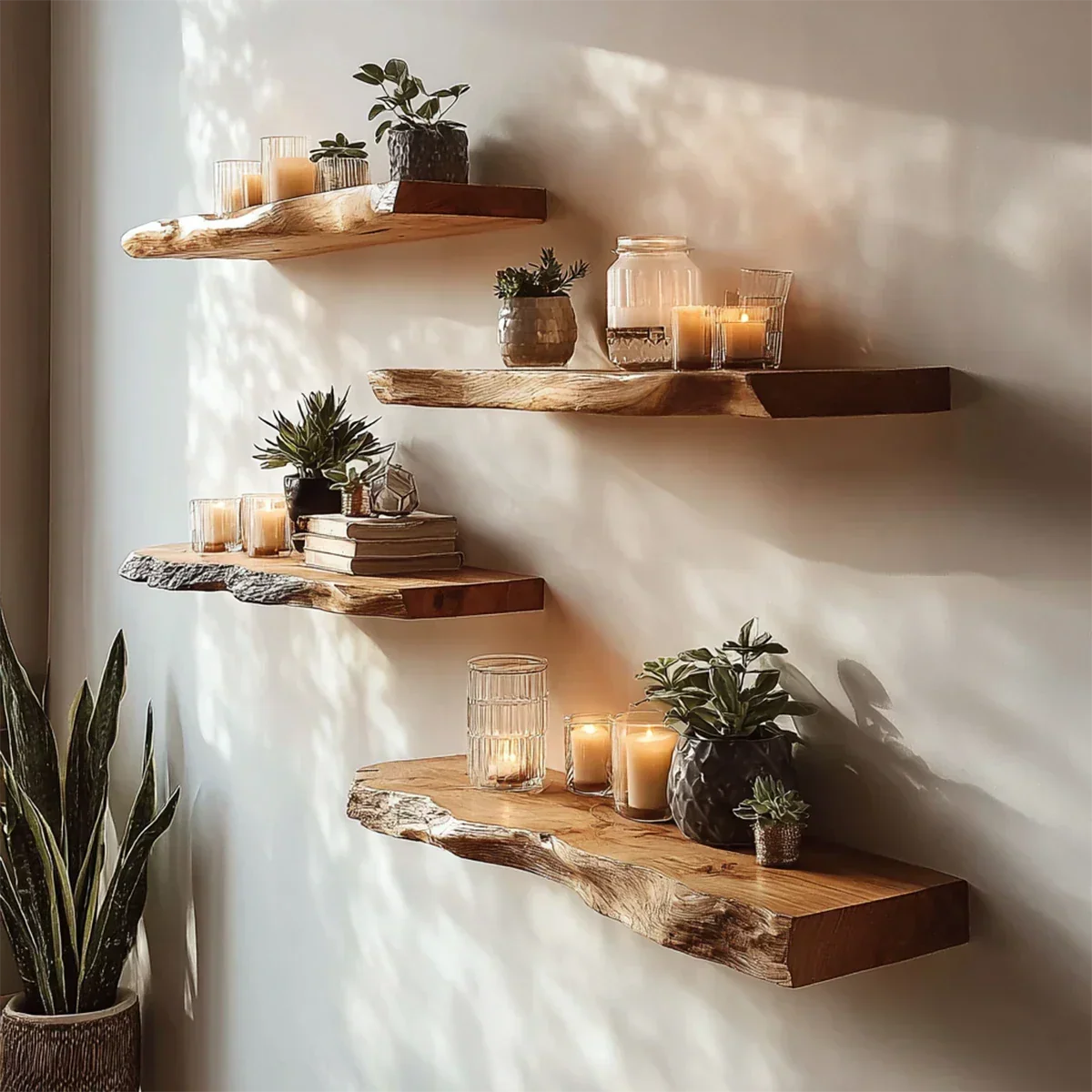 Live Edge Floating Shelf Solid Wood Wall Mounted Storage Shelf - ArborisWood