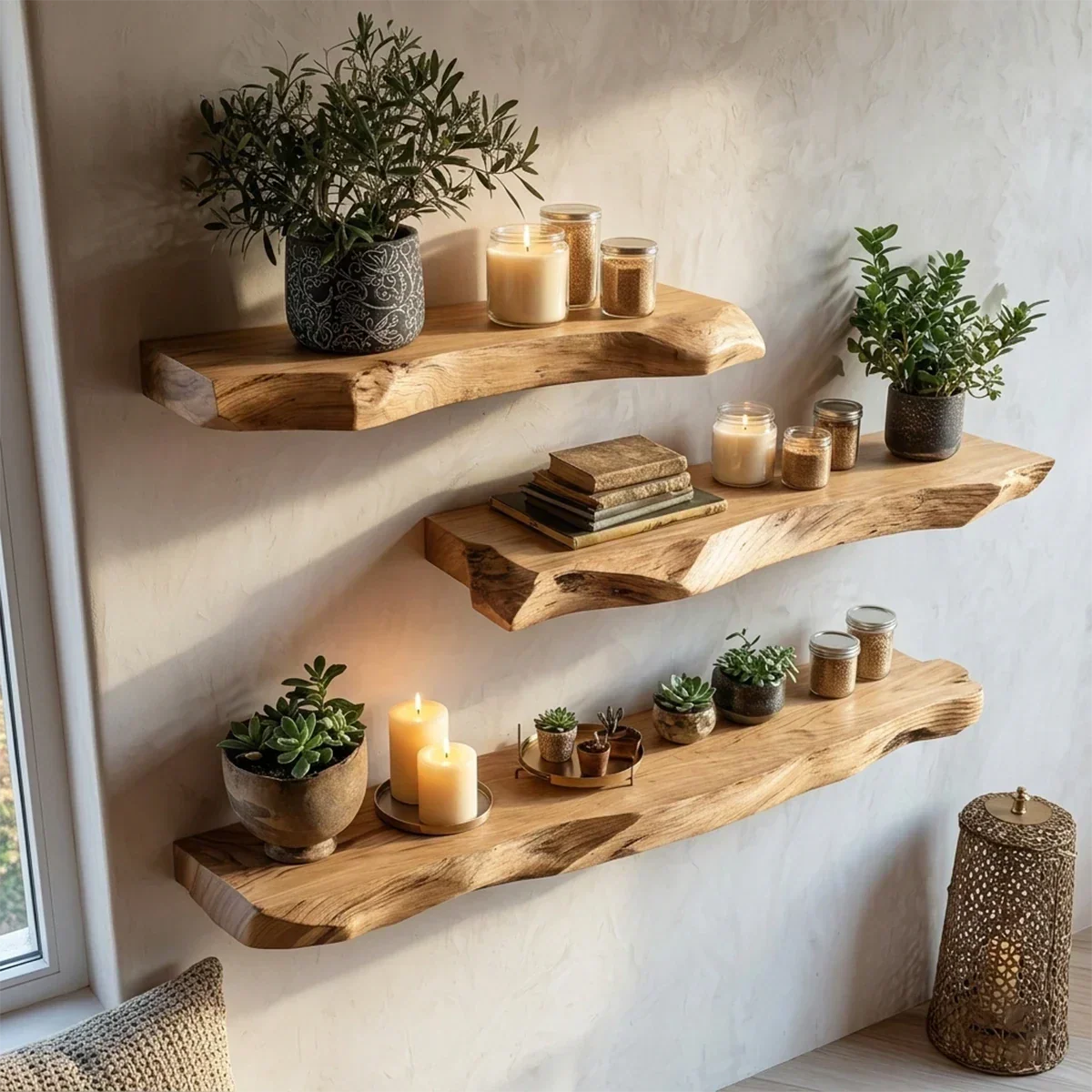 Live Edge Floating Shelves Solid Wood Wall Mounted Display Storage - ArborisWood - 4