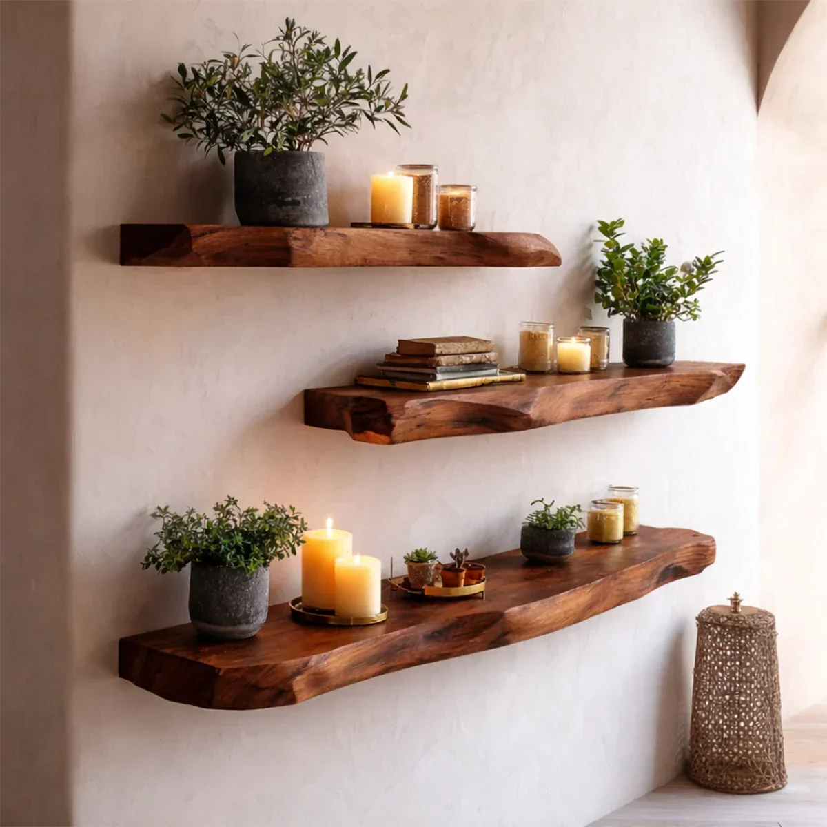 Live Edge Floating Shelves Solid Wood Wall Mounted Display Storage - ArborisWood - 5