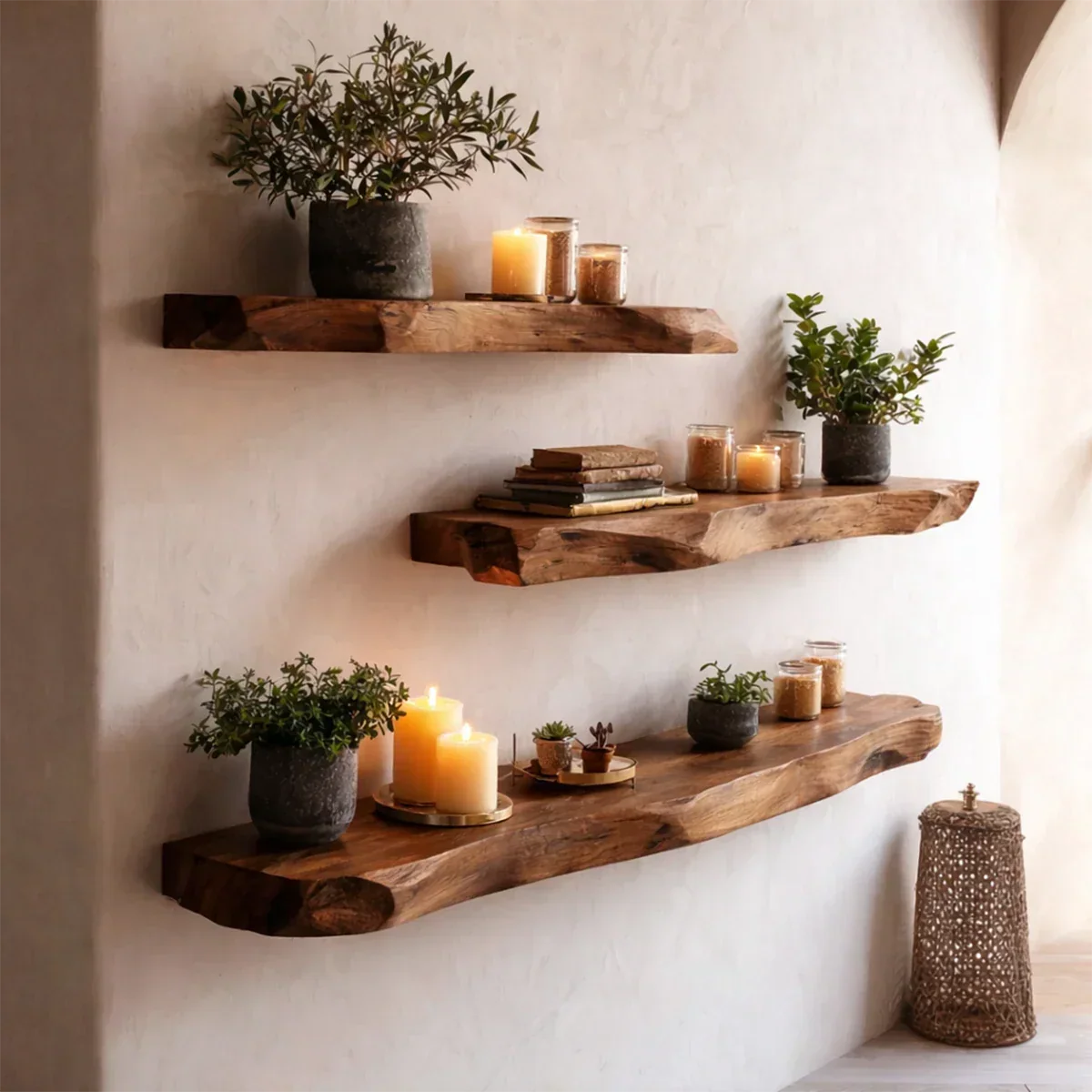 Live Edge Floating Shelves Solid Wood Wall Mounted Display Storage - ArborisWood - 6