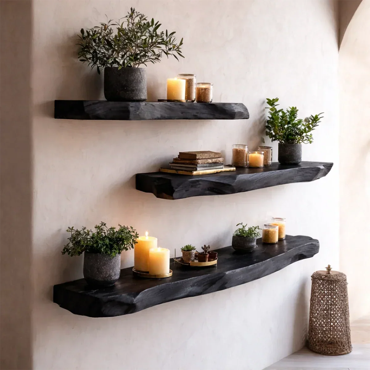 Live Edge Floating Shelves Solid Wood Wall Mounted Display Storage - ArborisWood - 7