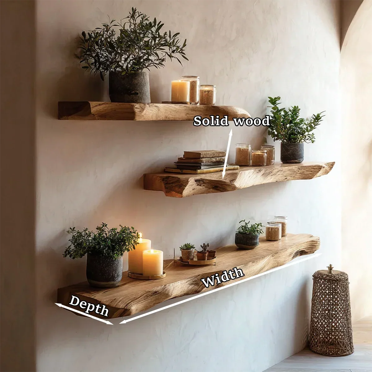 Live Edge Floating Shelves Solid Wood Wall Mounted Display Storage - ArborisWood - 8