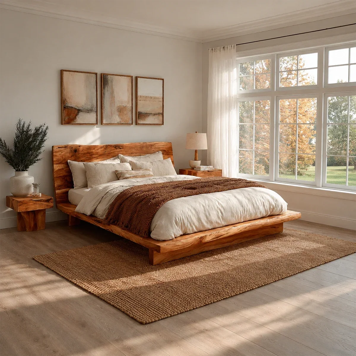 Live Edge Platform Bed Frame Crafted From Natural Solid Wood for Autumn Rooms - ArborisWood - 2