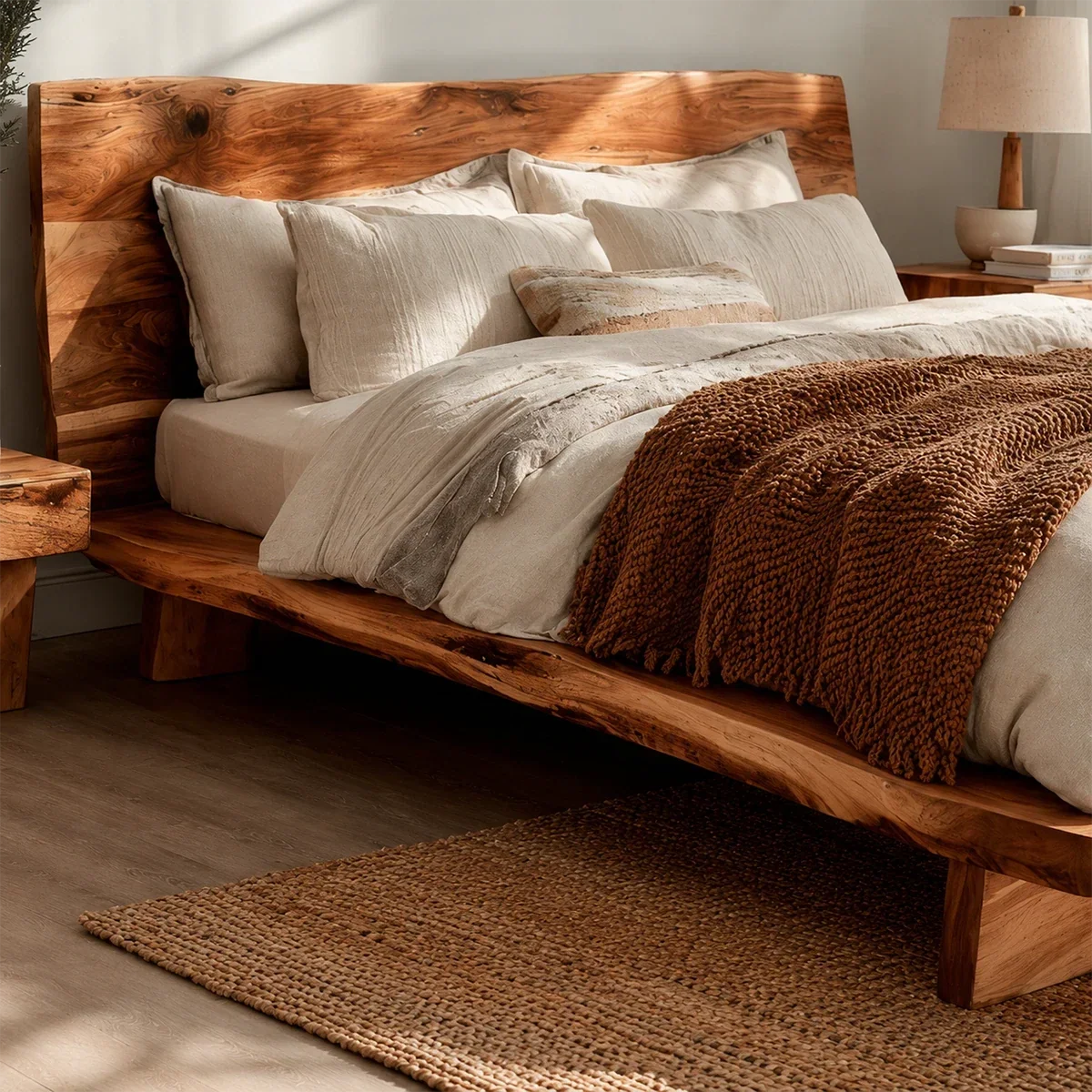 Live Edge Platform Bed Frame Crafted From Natural Solid Wood for Autumn Rooms - ArborisWood - 4