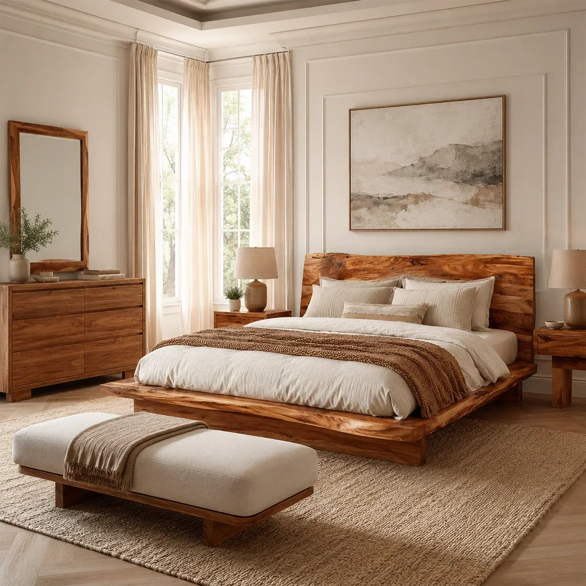 Live Edge Platform Bed Frame Crafted From Natural Solid Wood for Autumn Rooms - ArborisWood - 9
