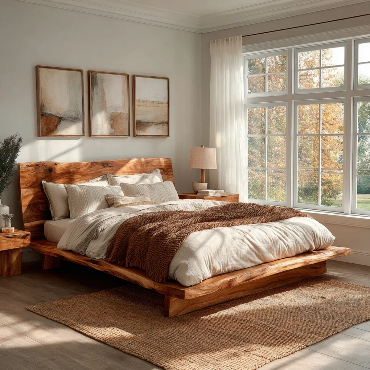 Live Edge Platform Bed Frame Crafted From Natural Solid Wood for Autumn Rooms - ArborisWood