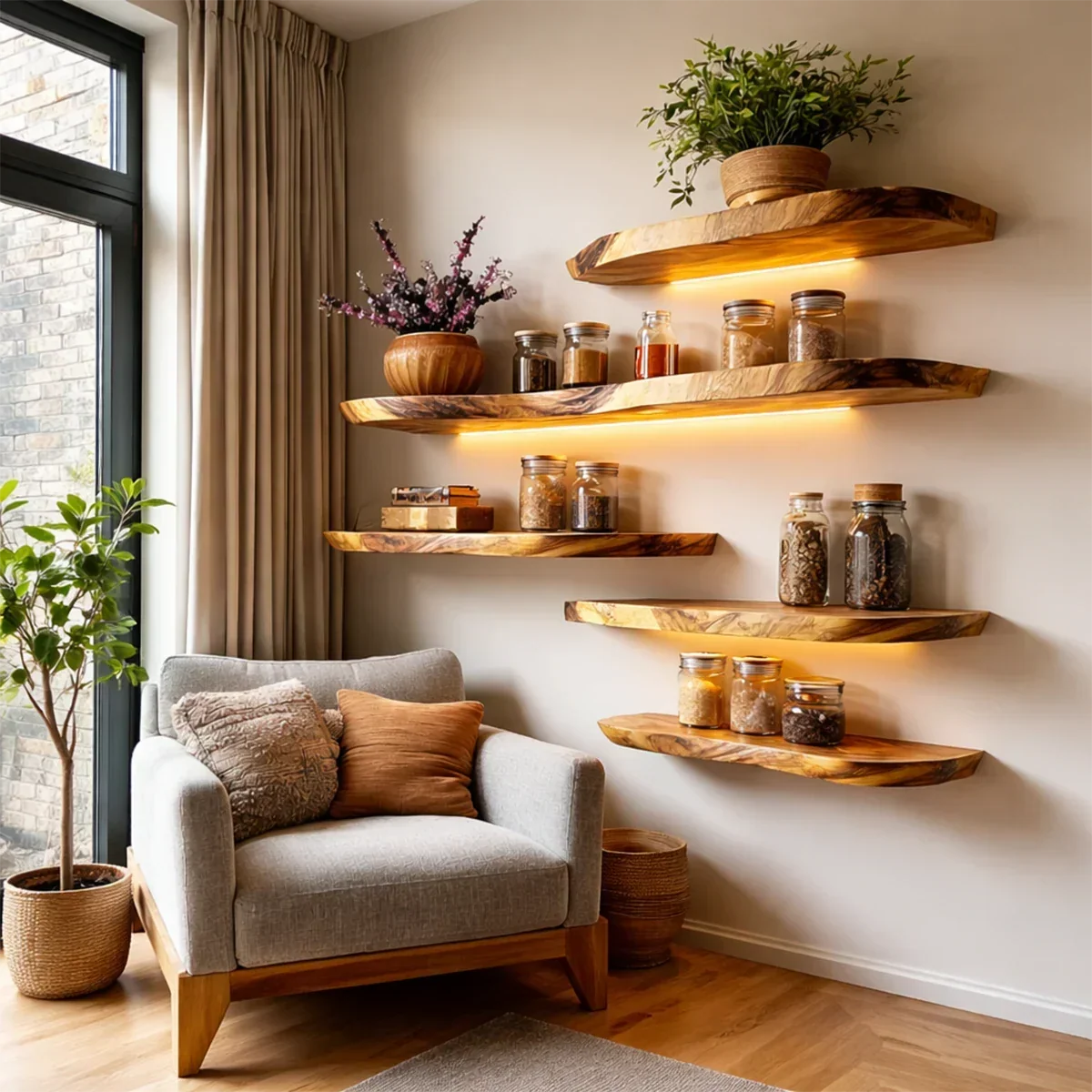 Live Edge Wall Floating Shelves Solid Wood Mounted Display Storage - ArborisWood