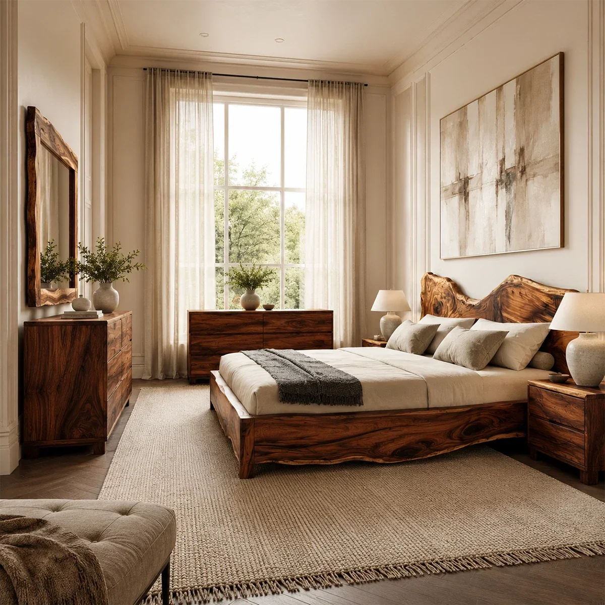 Live Edge Wooden Bed Frame in Natural Solid Wood With Organic Headboard - ArborisWood - 10