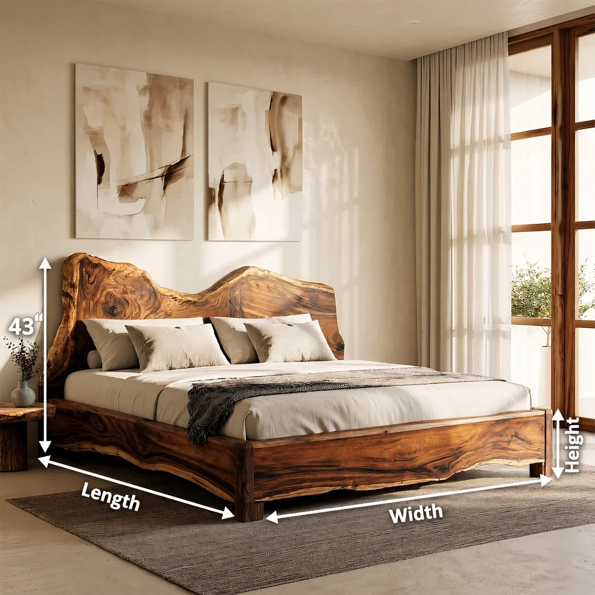 Live Edge Wooden Bed Frame in Natural Solid Wood With Organic Headboard - ArborisWood - 11