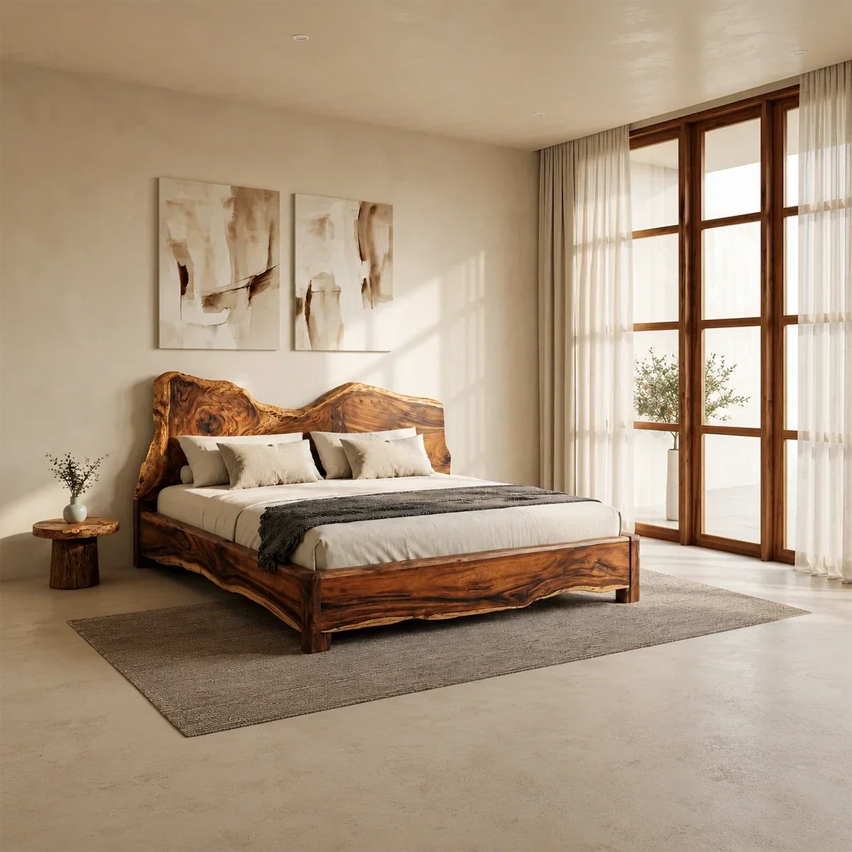 Live Edge Wooden Bed Frame in Natural Solid Wood With Organic Headboard - ArborisWood - 2