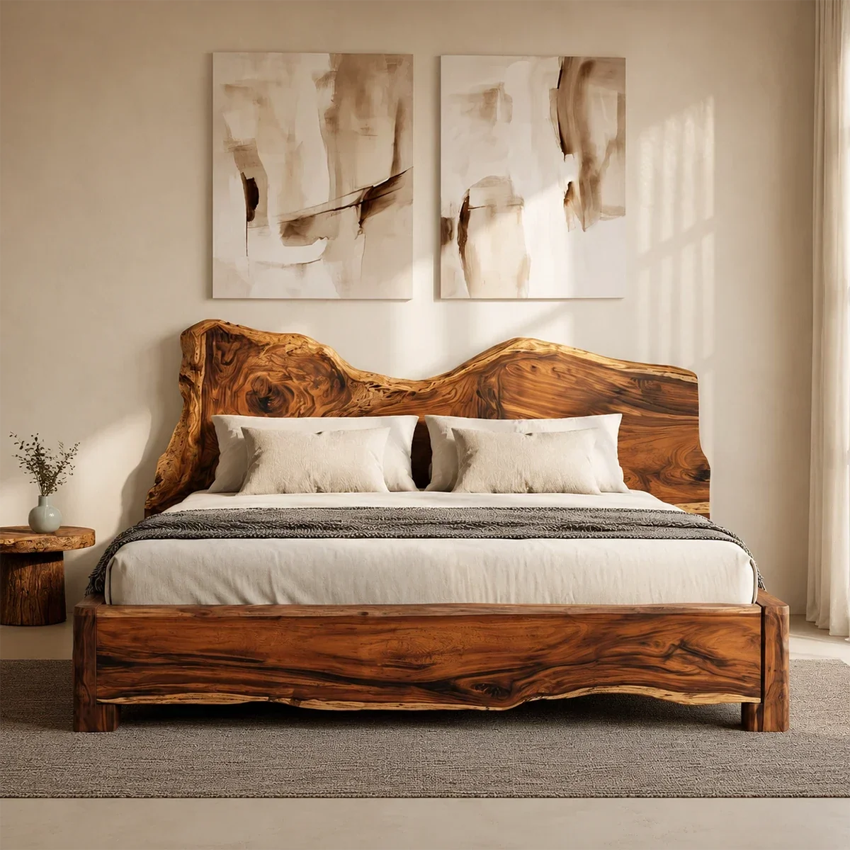 Live Edge Wooden Bed Frame in Natural Solid Wood With Organic Headboard - ArborisWood - 3