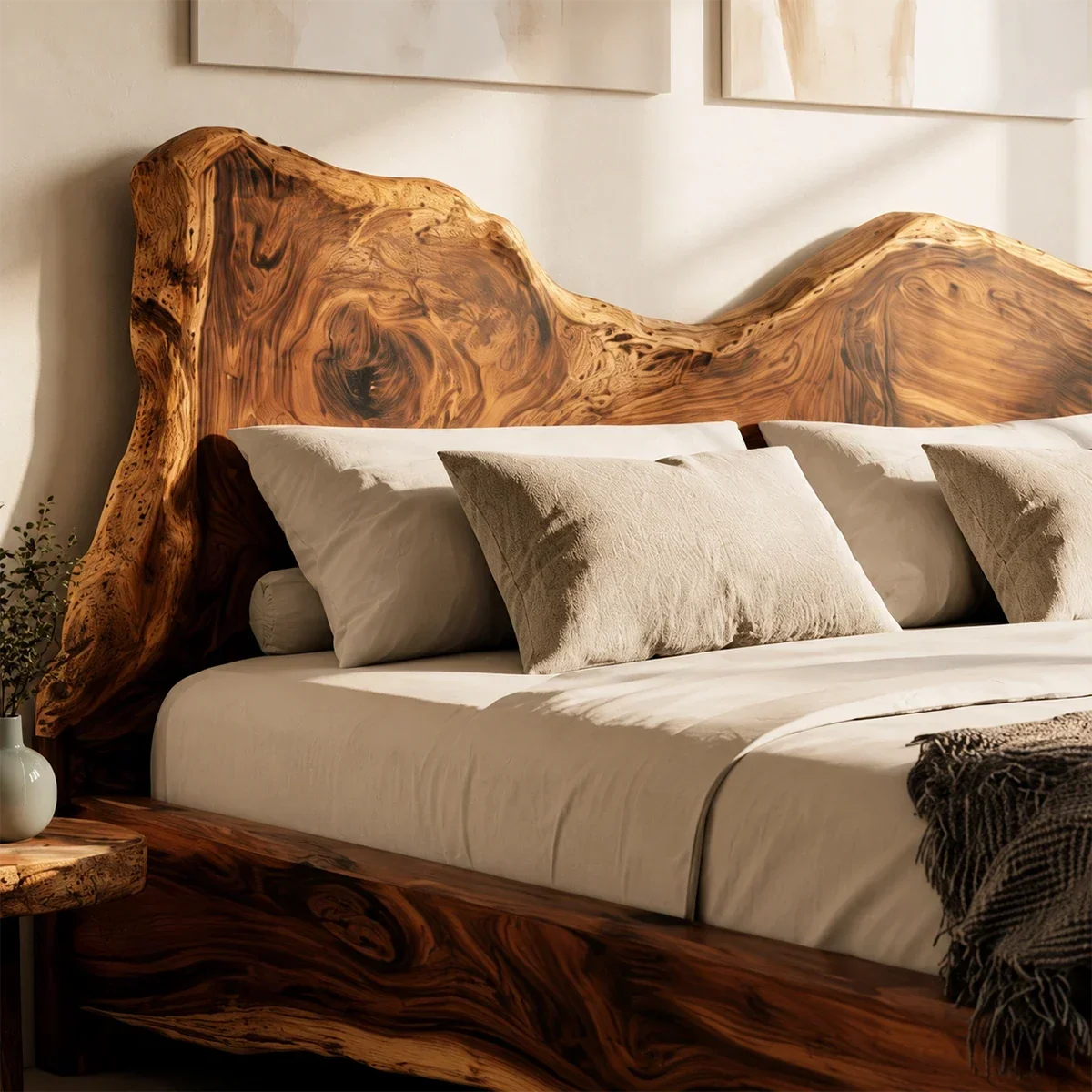 Live Edge Wooden Bed Frame in Natural Solid Wood With Organic Headboard - ArborisWood - 4