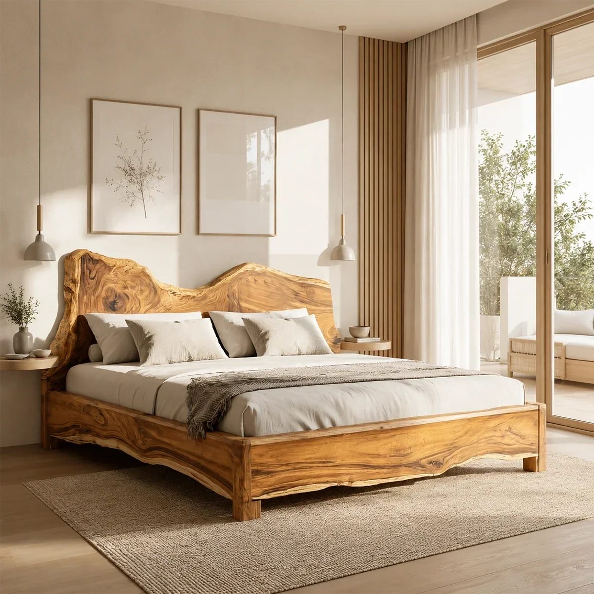 Live Edge Wooden Bed Frame in Natural Solid Wood With Organic Headboard - ArborisWood - 7