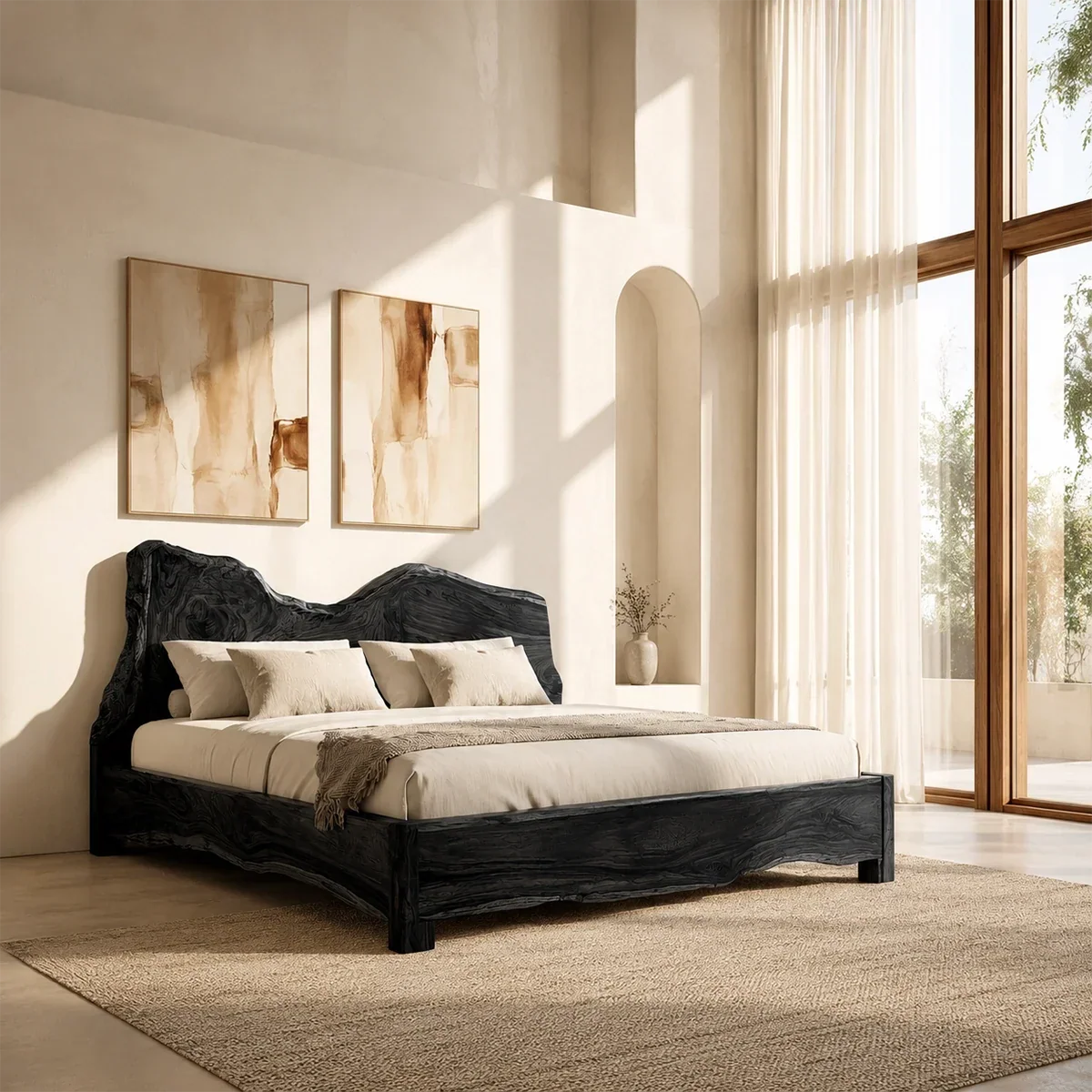 Live Edge Wooden Bed Frame in Natural Solid Wood With Organic Headboard - ArborisWood - 8