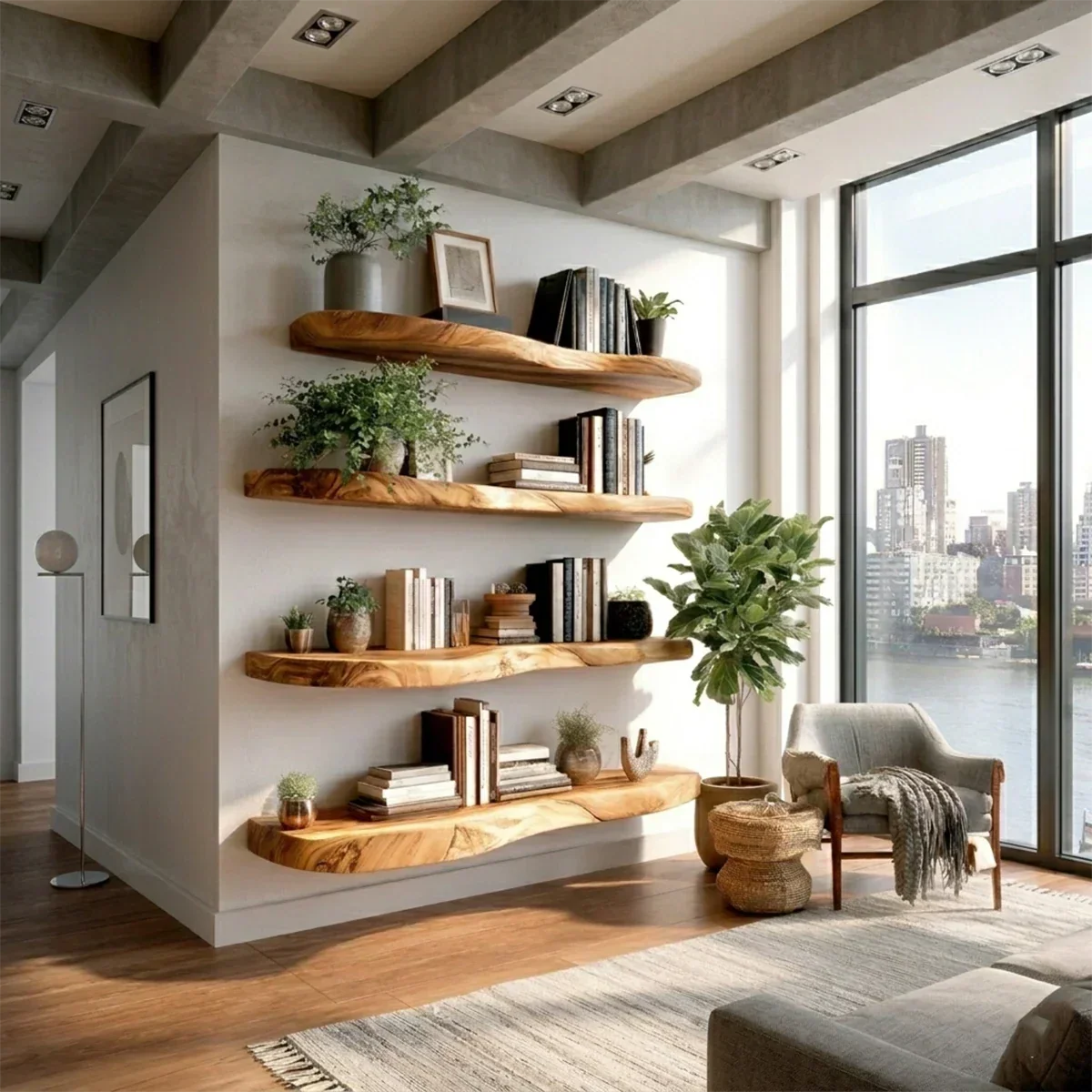 Long Live Edge Floating Shelf Solid Wood Wall Mounted Display Shelf - ArborisWood - 2