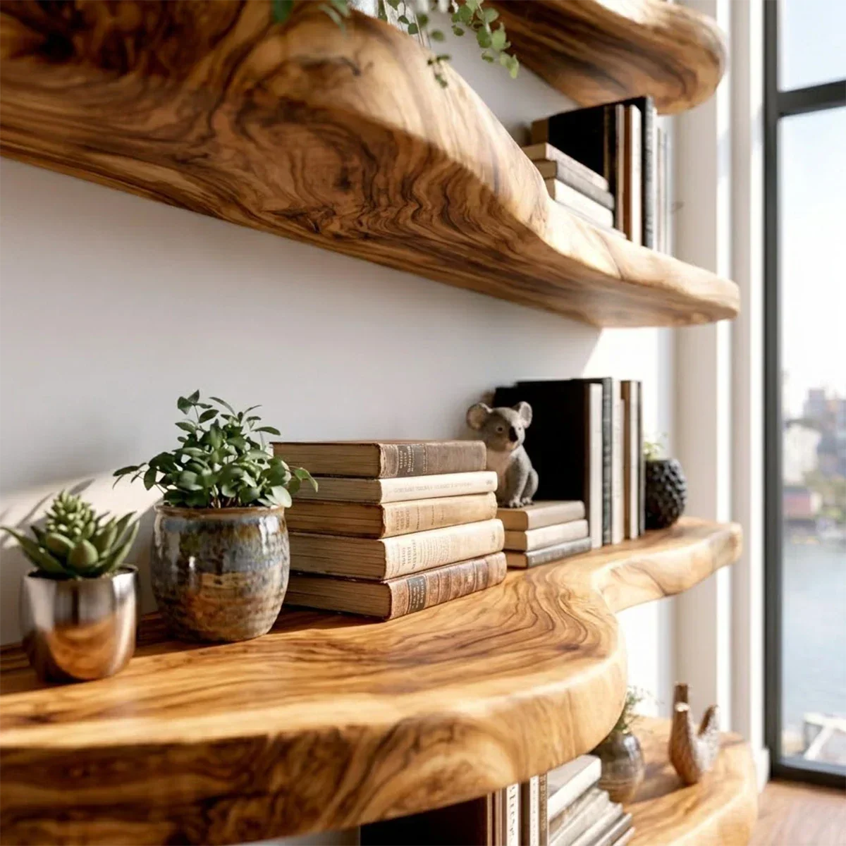 Long Live Edge Floating Shelf Solid Wood Wall Mounted Display Shelf - ArborisWood - 3