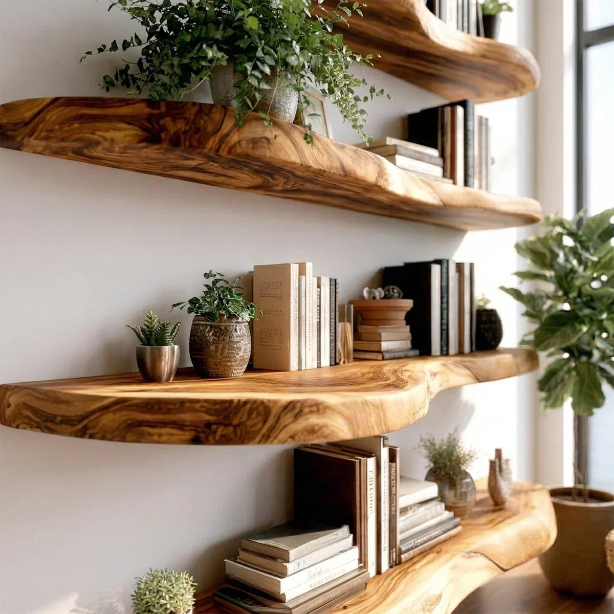 Long Live Edge Floating Shelf Solid Wood Wall Mounted Display Shelf - ArborisWood - 4