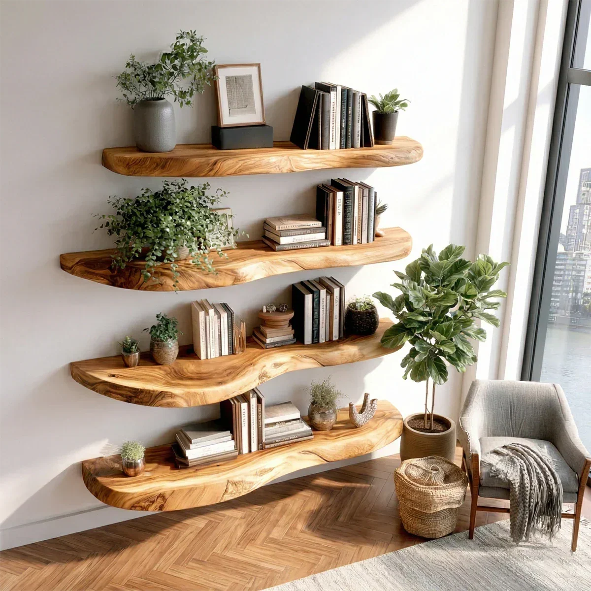 Long Live Edge Floating Shelf Solid Wood Wall Mounted Display Shelf - ArborisWood - 5