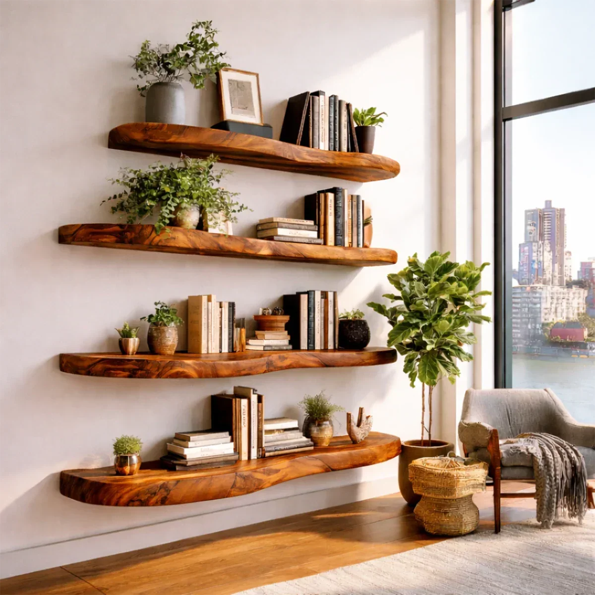 Long Live Edge Floating Shelf Solid Wood Wall Mounted Display Shelf - ArborisWood - 6