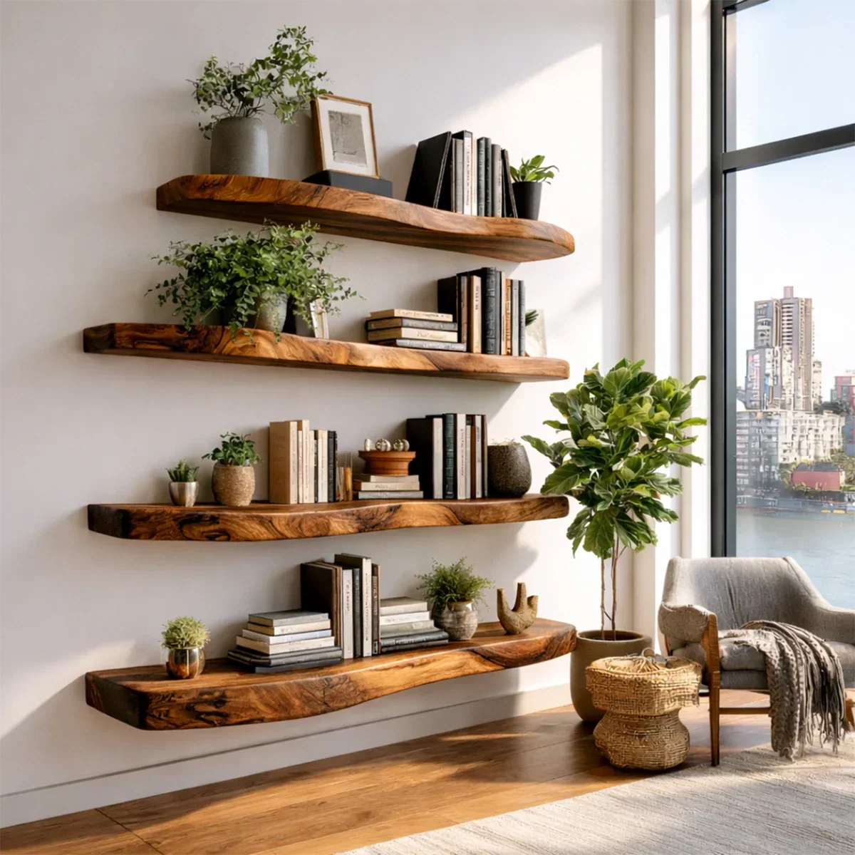 Long Live Edge Floating Shelf Solid Wood Wall Mounted Display Shelf - ArborisWood - 7