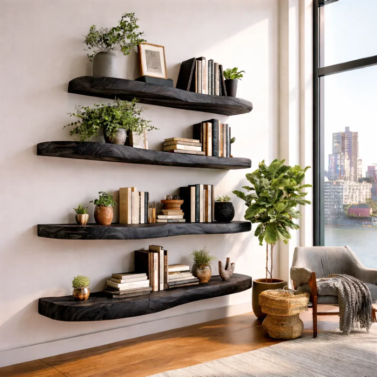 Long Live Edge Floating Shelf Solid Wood Wall Mounted Display Shelf - ArborisWood - 8