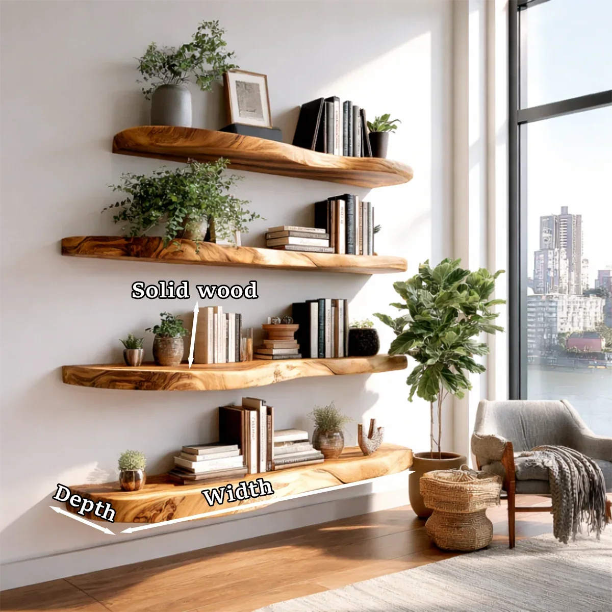 Long Live Edge Floating Shelf Solid Wood Wall Mounted Display Shelf - ArborisWood - 9