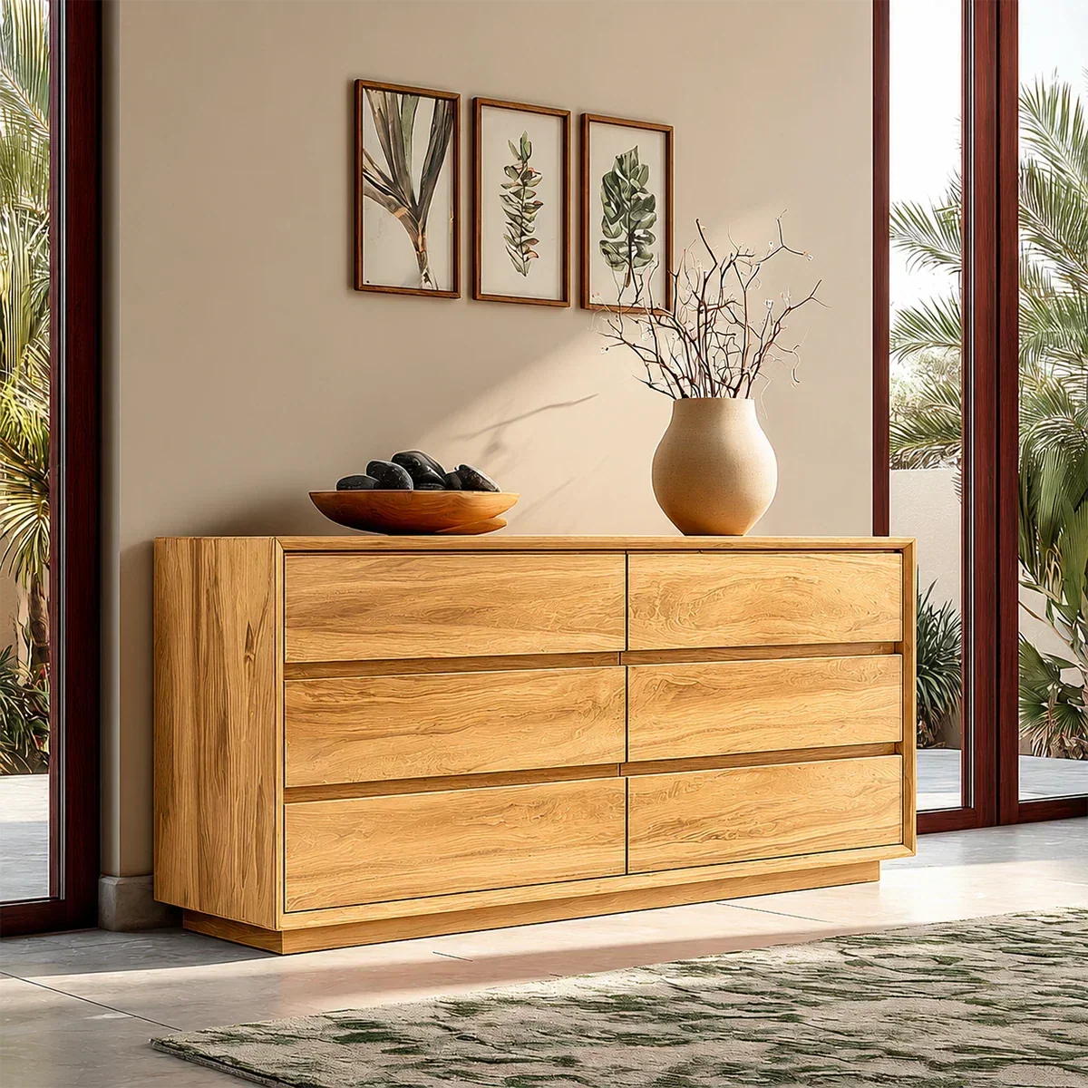Low Profile Storage Sideboard in Natural Solid Wood with Seamless Drawers - ArborisWood - 7