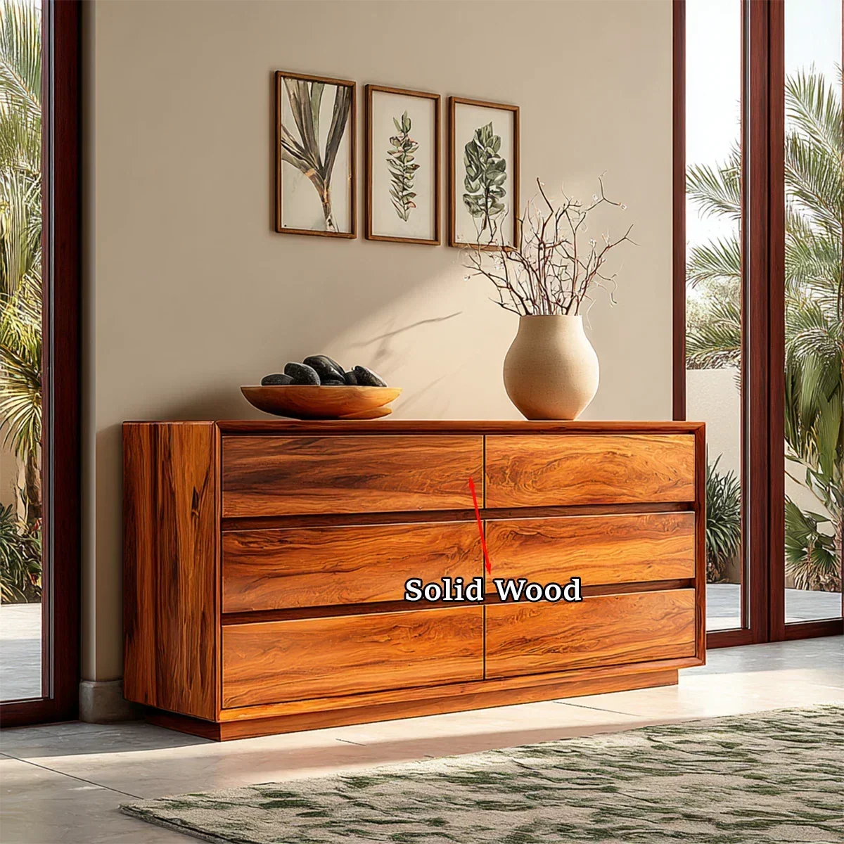 Low Profile Storage Sideboard in Natural Solid Wood with Seamless Drawers - ArborisWood - 9