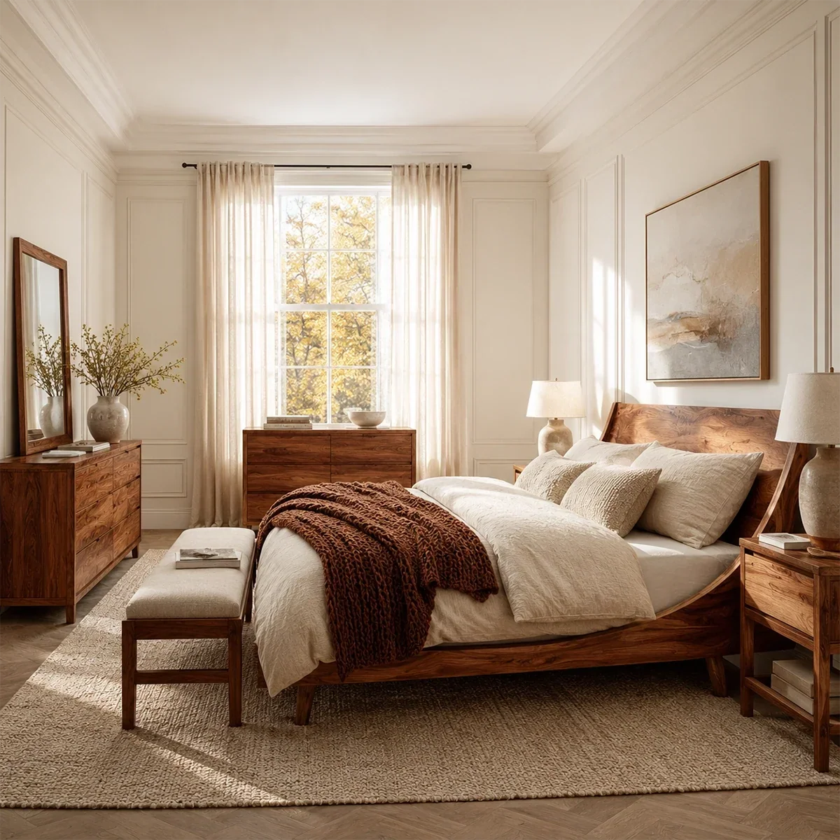 Low Profile Wooden Bed Frame in Natural Solid Wood With Sloped Headboard - ArborisWood - 10
