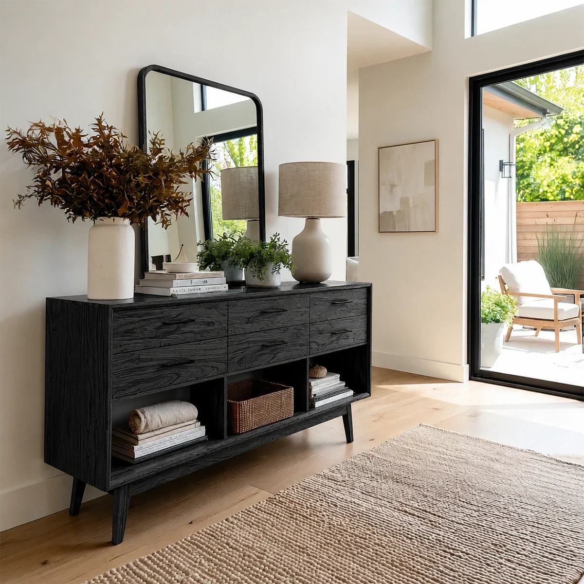 Mid Century Natural Solid Wood Console Table With Drawers and Cubbies - ArborisWood - 8